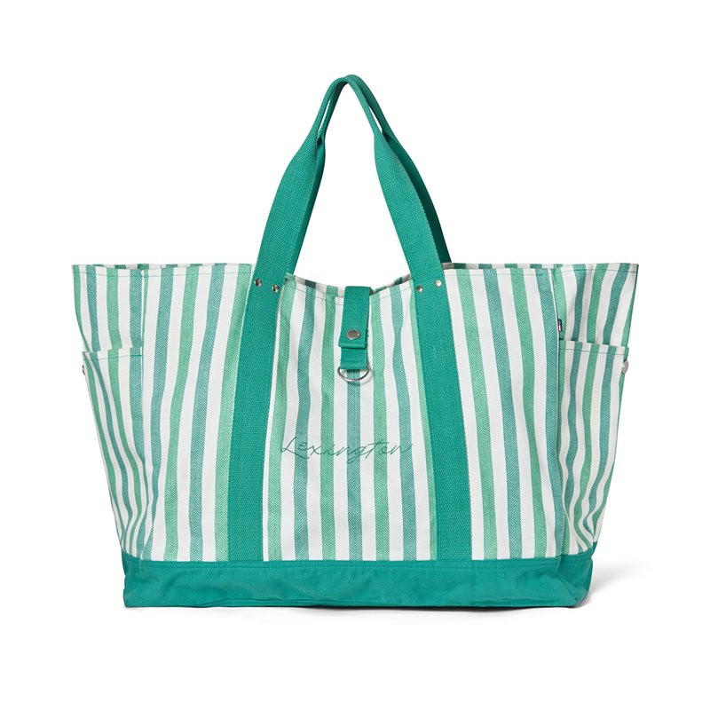 Strandveske Organic Herringbone grønn/hvit stripet