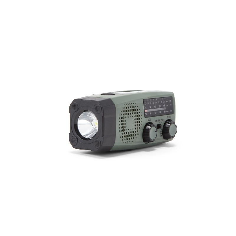 Nødradio AM/FM/SW med dynamo, LED-lampe, sirene, solcellepanel & USB