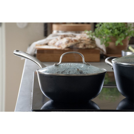 Sautés gryte i lettvektsstøpejern med glasslokk, 20 cm