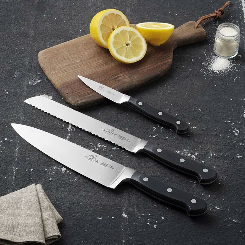 Knivsæt Pluton 3 dele stål/sort
