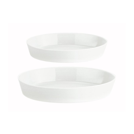 2-pak ovnfade 31 × 23 cm + 26 × 19 cm, hvidt porcelæn