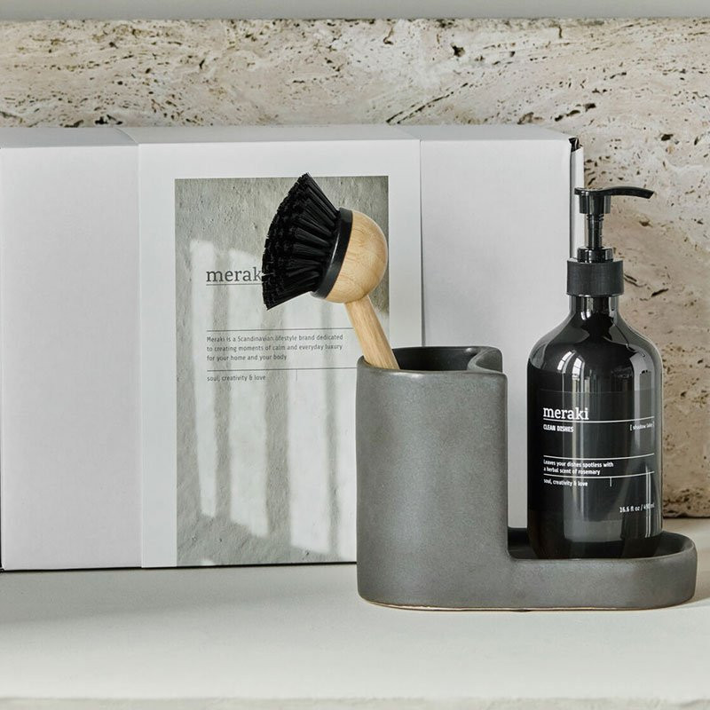 Gift set dish brush, soap holder & dish soap
