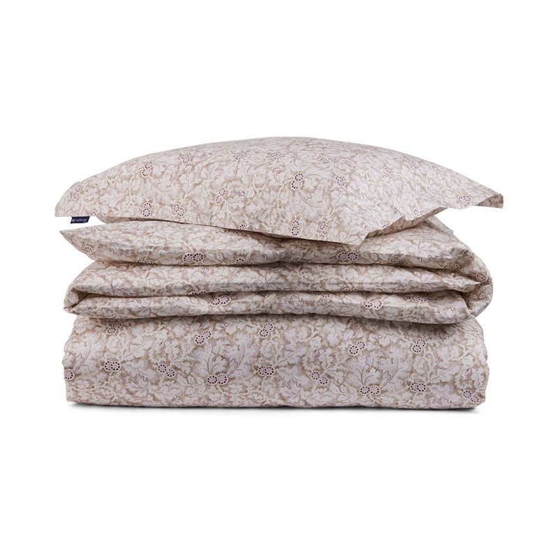 Cotton Sateen Bedding Set, Leaf Pattern Beige/Burgundy