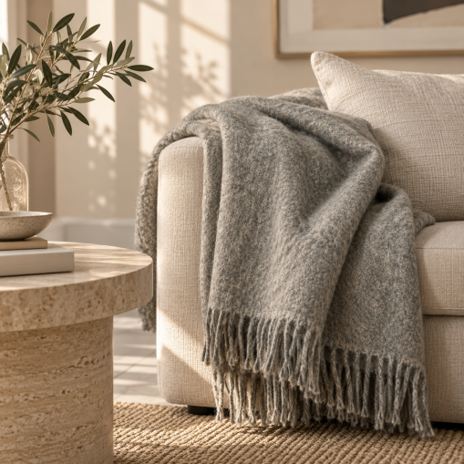 Bornholm Wool Throw Light Grey